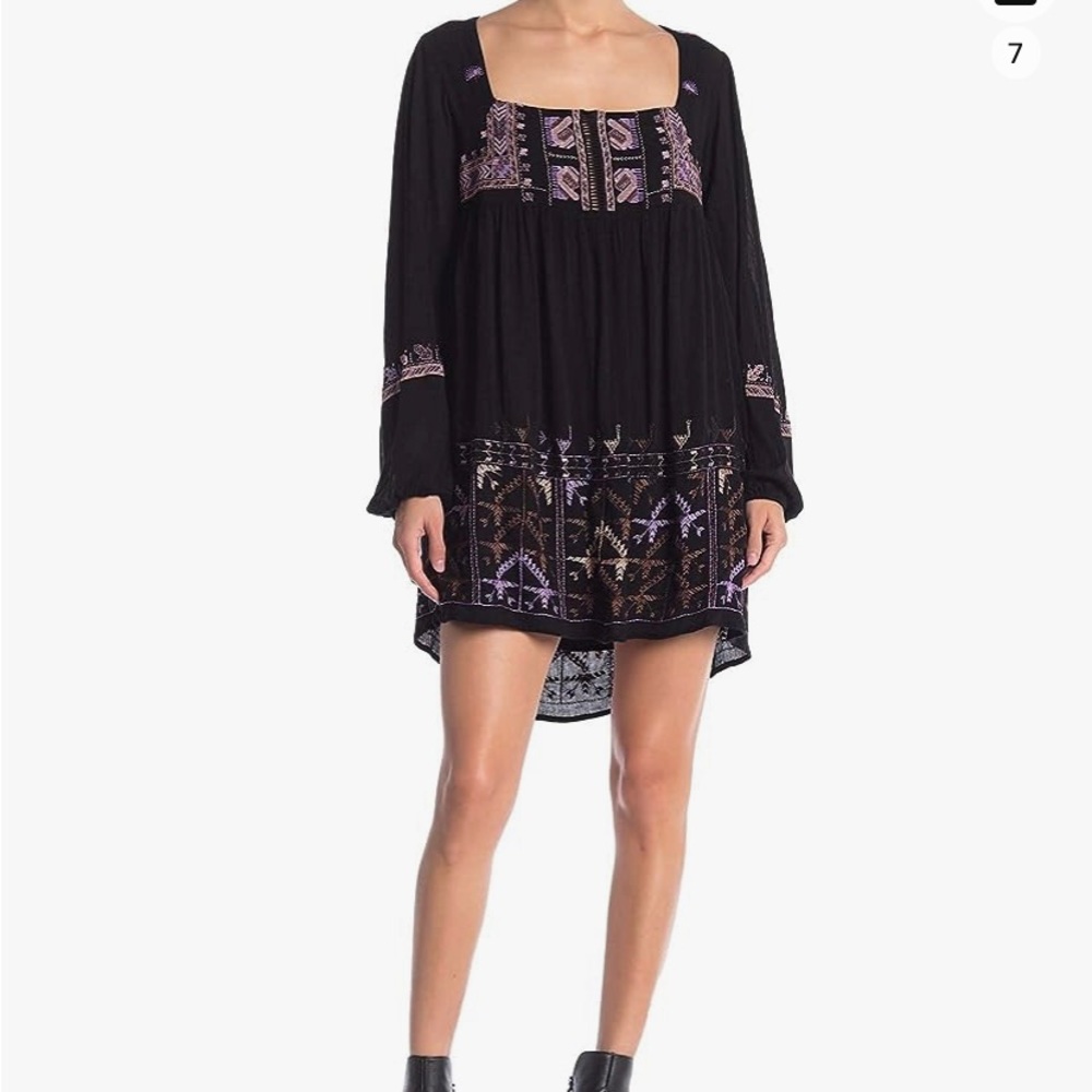 Free People Rhiannon Embroidered Mini Dress in Black Size XS